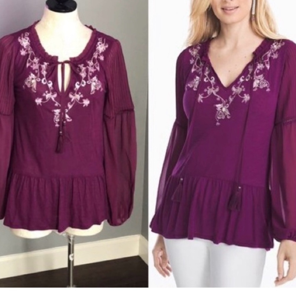 WHBM Gorgeous Embroidered Plum Blouse